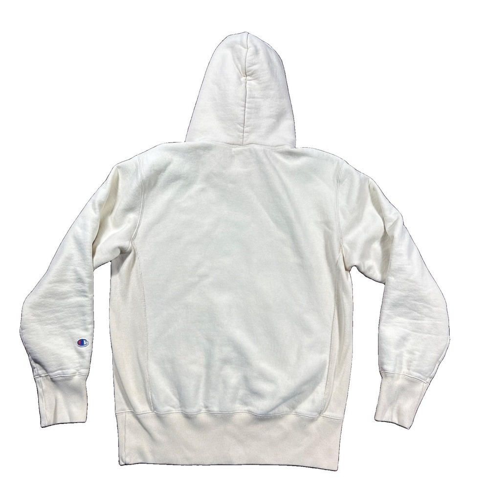 Champion Reverse Weave Hoodie Medium Logo Spell Out Cream - Picture 6 of 7